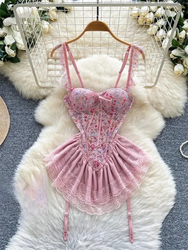 Woman Embroidery Floral Mesh Fashion Sexy Dress Chinese Style Short Sleeve Split Hollow Out Cheongsam New Gauze Sheer Dress