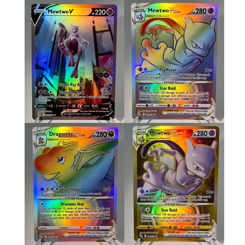 Pokémon GO PKM Cards PTCG6-E GX Rainbow Mewtwo V Dragonite VSTAR Rare Collection Battle Toys Gifts for Hobbies