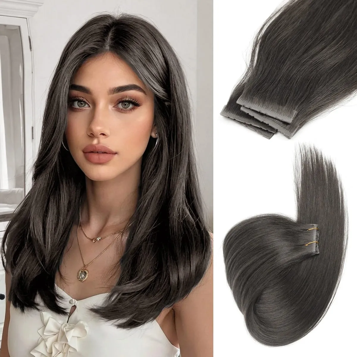 Butterfly Weft Hair Extensions Human Hair Glue-Free Double Invisible Weft with Micro Beads Natural Volume and Length 12-24Inches