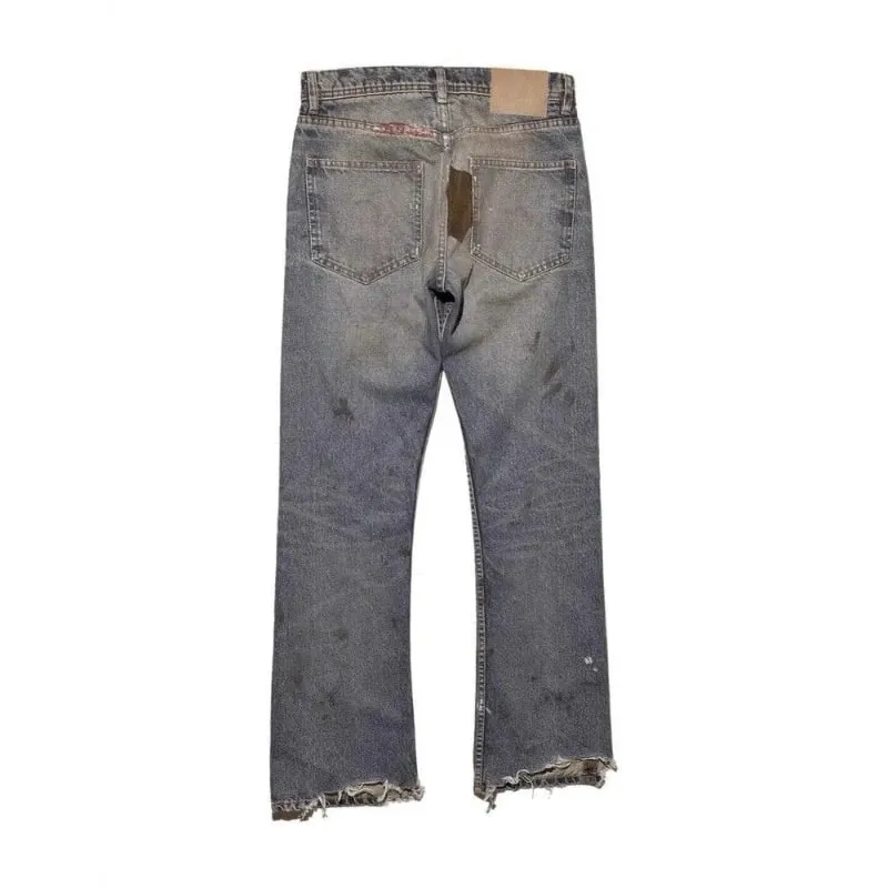 Mens Flared Jeans Harajuku Vintage Washed Denim Pants Distressed Patchwork Corduroy Slim Fit Casual Streetwear Unisex New Spring