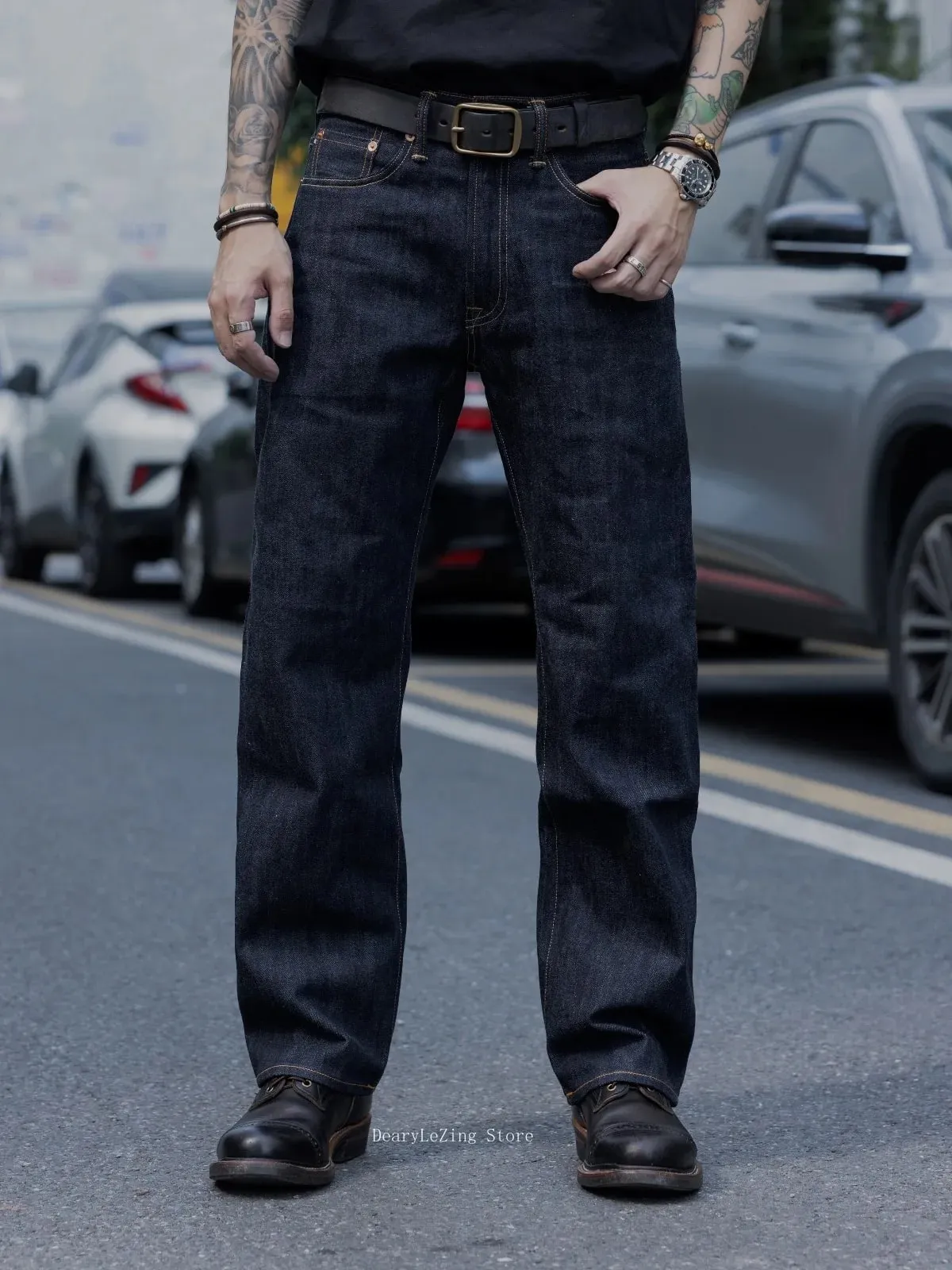 Red Tornado 12.5oz Vintage Selvedge Jeans Rinsed Relaxed Straight Leg One-wash Raw Denim Trousers for Men