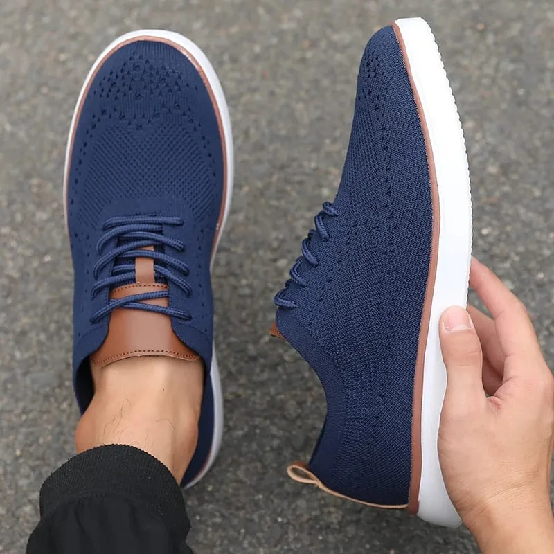 Sleek Men's Casual Shoes Breathable Mesh Upper Comfortable Insole Non-Slip Sole Casual Walking Shoes Knit Design Flexible Sole