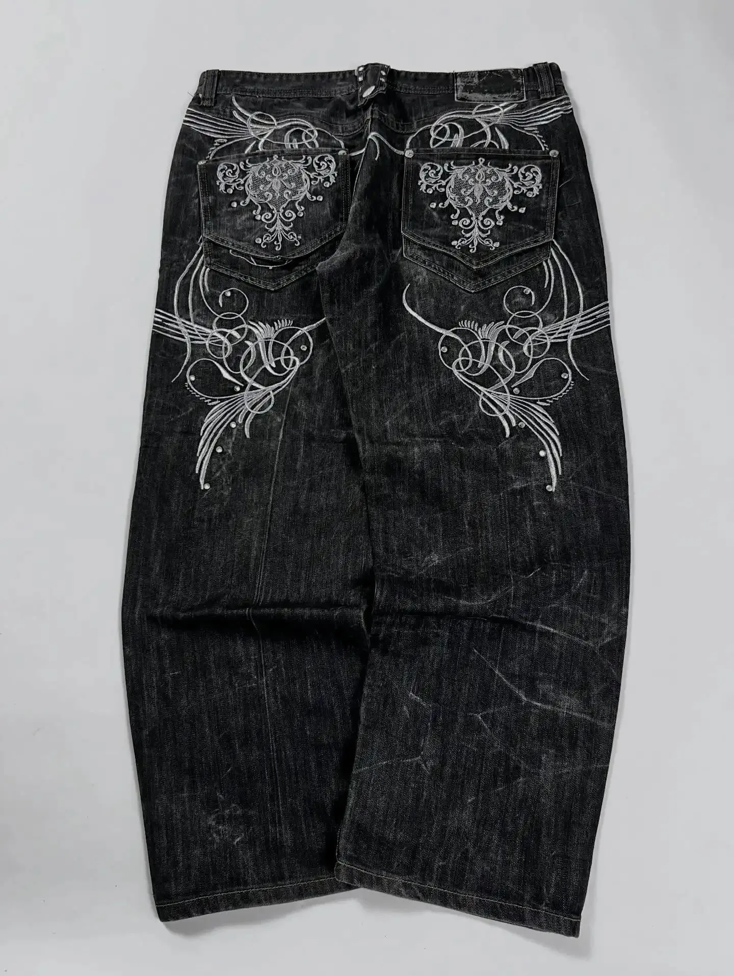 Retro Y2K Oversized Print Explosions Mens Jeans American Hip-hop Trend Gothic Straight Pants Harajuku Casual Couple Wide Pants