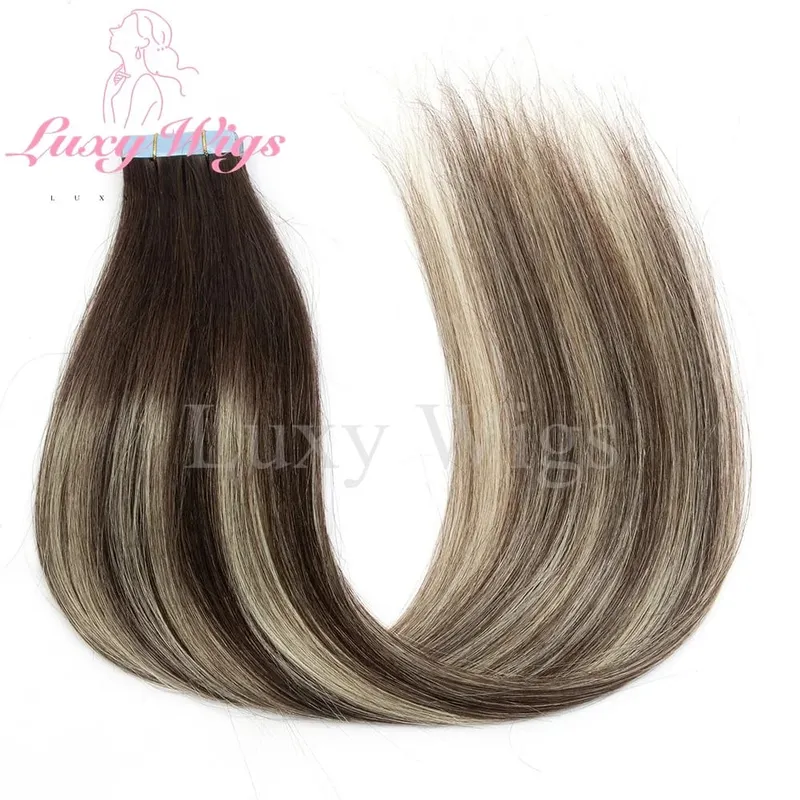 Highlights Gray Tape in Hair Extensions Human Hair Straight Black Blonde Seamless PU Skin Weft Tape In Hair Extensions 20PCS