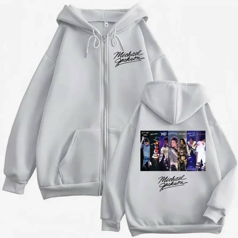 Vintage Classic Michael Jackson Graphic Zipper Hoodie Men's Women Rock Fashion Zip Up Sweatshirts Casual Loose Fleece Pullovers