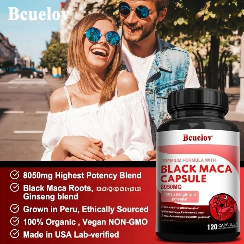 Výkonný doplněk Black Maca pro muže a ženy Zlepšení energie Vytrvalost Zdraví svalové hmoty Veganská kapsle Maca Root