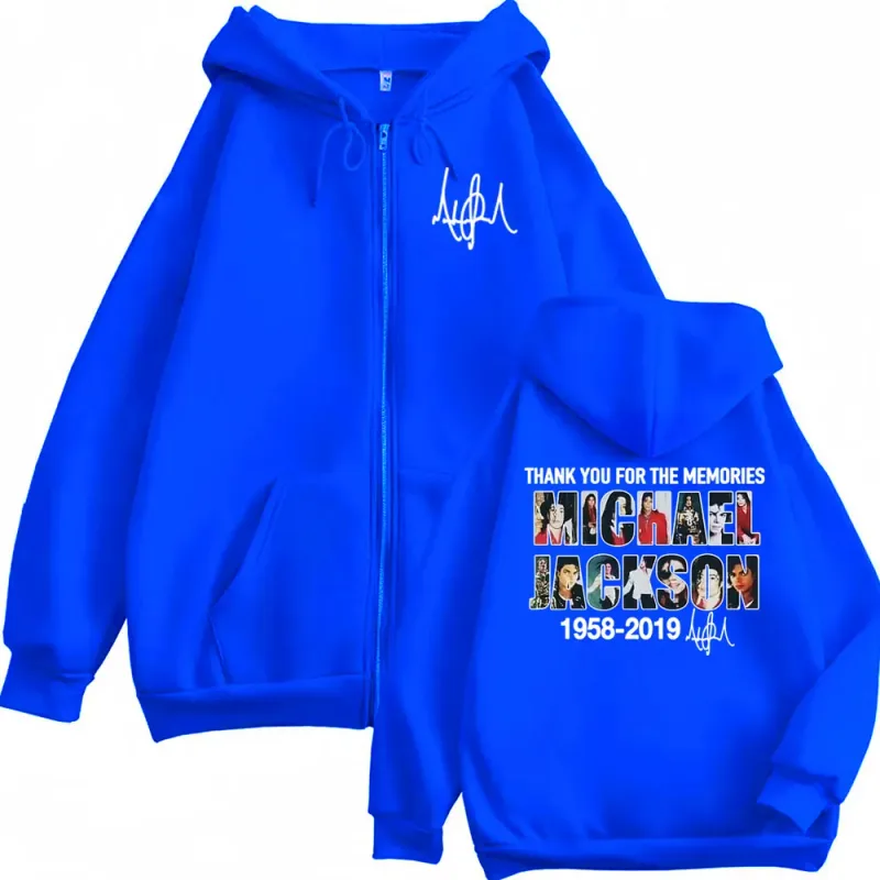 Michael Jackson Thank You for The Memories Zipper Hoodies Men Women Harajuku Fashion Sweatshirt Coats Oversized Zip Up Pullovers