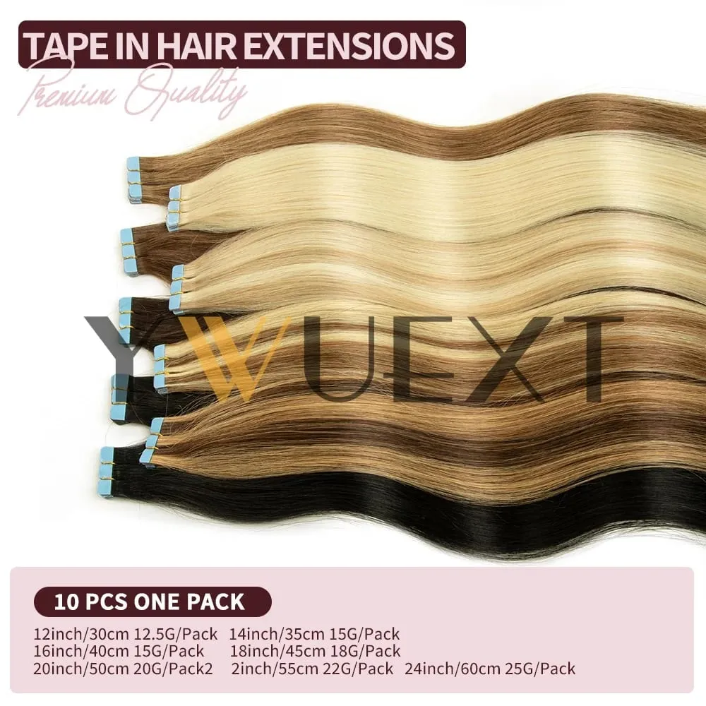 Mini Tape in Human Hair Extensions 12"-20" Straight Natural Black 1B# Machine Made Remy Hair 10pcs/pack Invisible Tape Hair for Women Black Friday