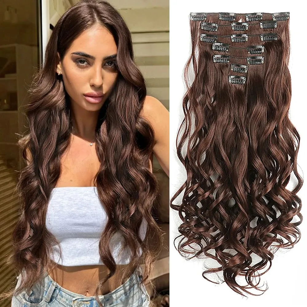 Synthetic Clip in Hair Extensions Purple hairpieces 7pcs/set 22inch Thick Hair for Women Girls Daily Party Cosplay