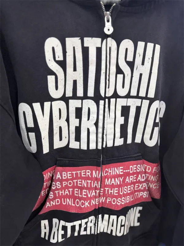 Street Brand 26SS“Cyber​​netics" Distressed Washed Old Zipper Cotton Winter High-Street Hoodies Sweater For Men