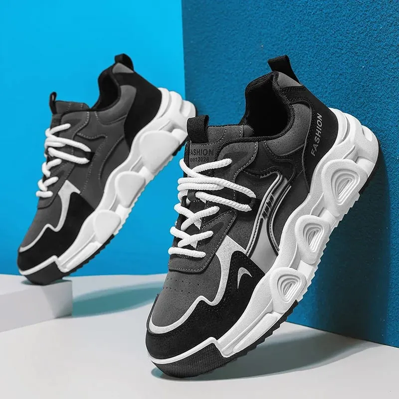 Men Sneakers Chunky Dad Shoes Colorblock Platform Casual Footwear Lace Up Thick Sole Breathable Streetwear Trainers