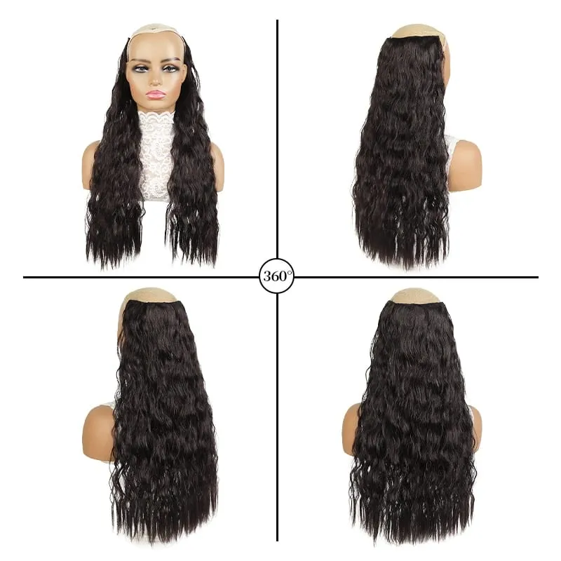 Synthetic Wig Extensions Long Curly Corn Perm One Piece Clip In Hairpiece for Women Instant Length