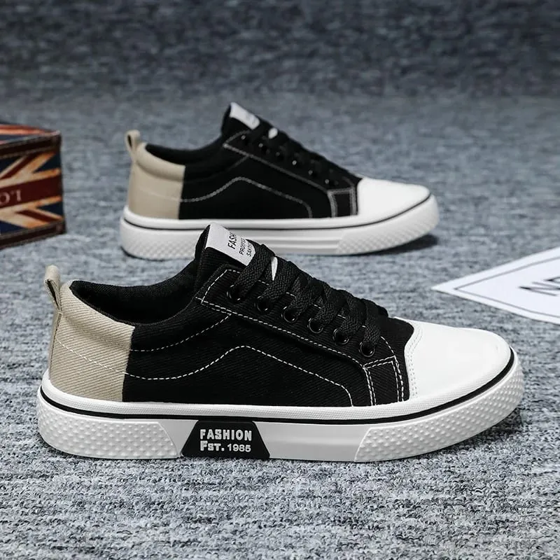 Men's Color-Blocked Canvas Shoes Breathable Low-Top Sneakers Versatile Casual Shoes Cool and Breathable Without Causing Foot Stuffiness Soft Sole Non-Slip and Wear-Resistant