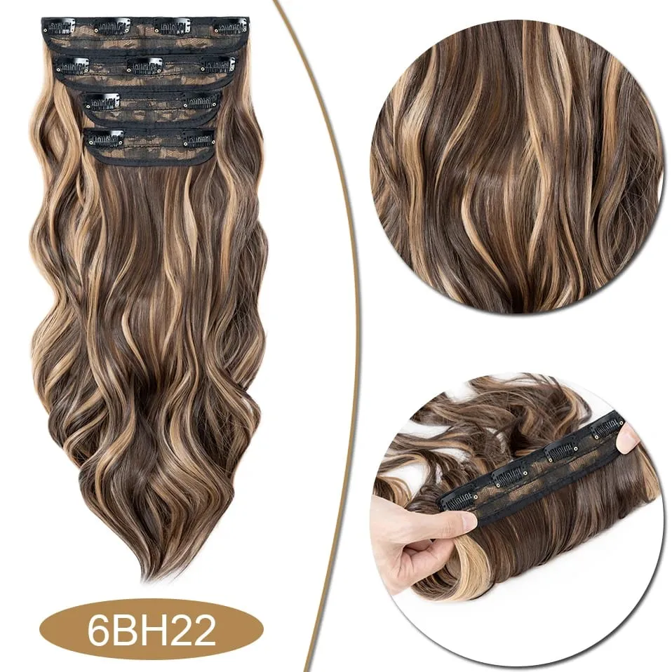 S-noilite Synthetic Hair 22inch Clips In Hair Extensions Long Wavy Clip In Hair Thick Double Weft 4Pcs/set Hairpieces For Women