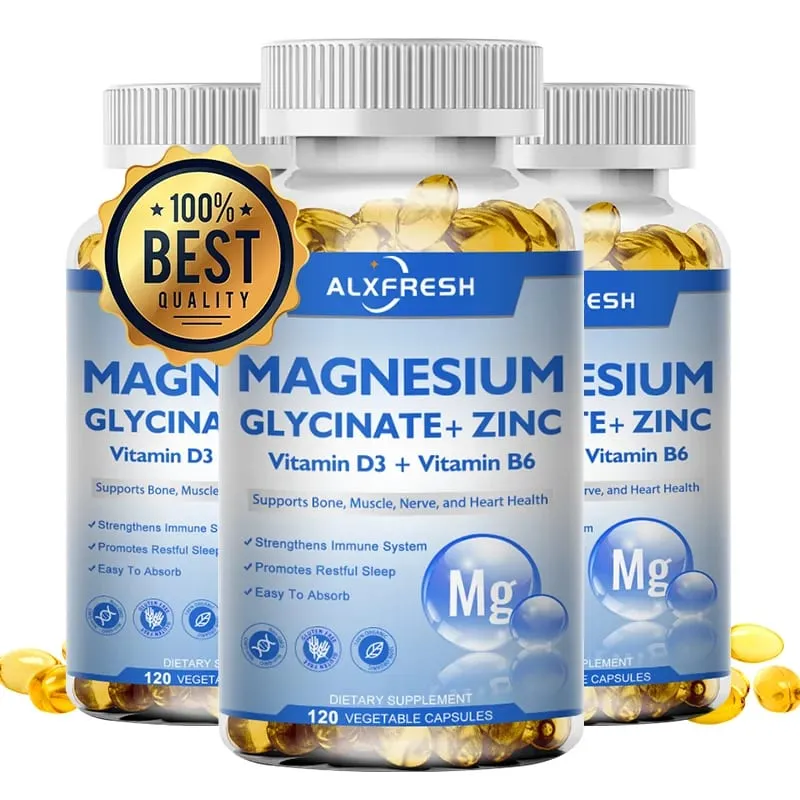 Magnézium-glicinát kapszula 500mg cinkkel D3-vitamin B6 Agymemória Fókusz Alvásnyugtató Táplálék-kiegészítő
