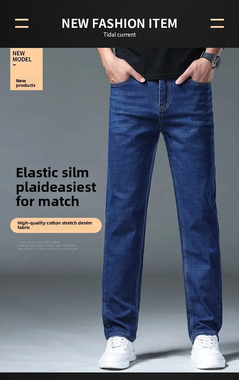 2026 Stretch Stretch Fashion Classic Blue Black Work New Business Men's Jeans Casual StraightDenim Trousers Male Brand Clothing