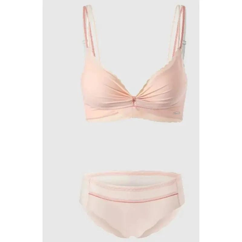 Hot Sweet Cute Lingerie Set Women Wireless Bra Thin Cup Push Up Support Large Bust Minimizer Daily Home Wear Plus Size S-XL Set