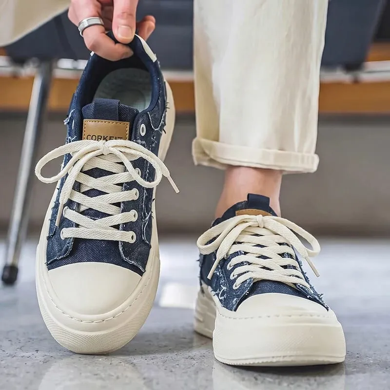 PersonalizedSpringandAutumnNewMensShoesKoreanStyleFashionableLargeSizeLowTopCasualShoes Denim Single ShoesVersatile Sneakers