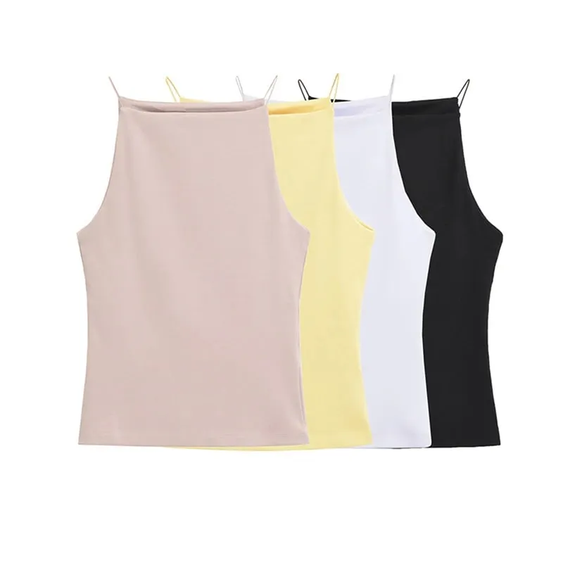 Summer women's retro solid color spicy girl sexy sleeveless slim fit off shoulder vest top