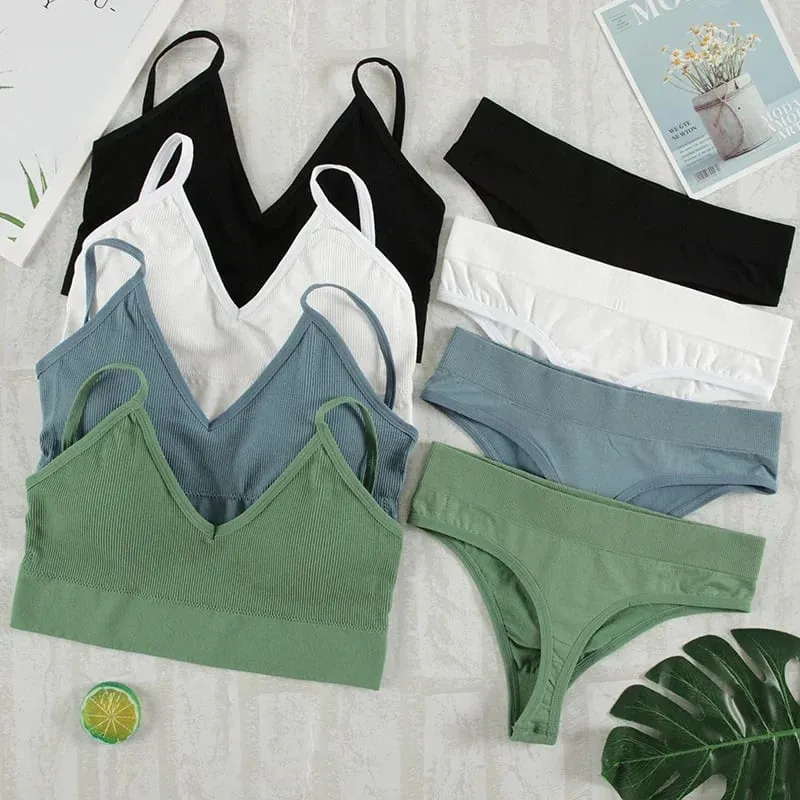2Pcs Bra Set Underwear Set Women Panties Sexy G-String Seamless Bralette Female Lingerie Soft Tank Crop Top 2026