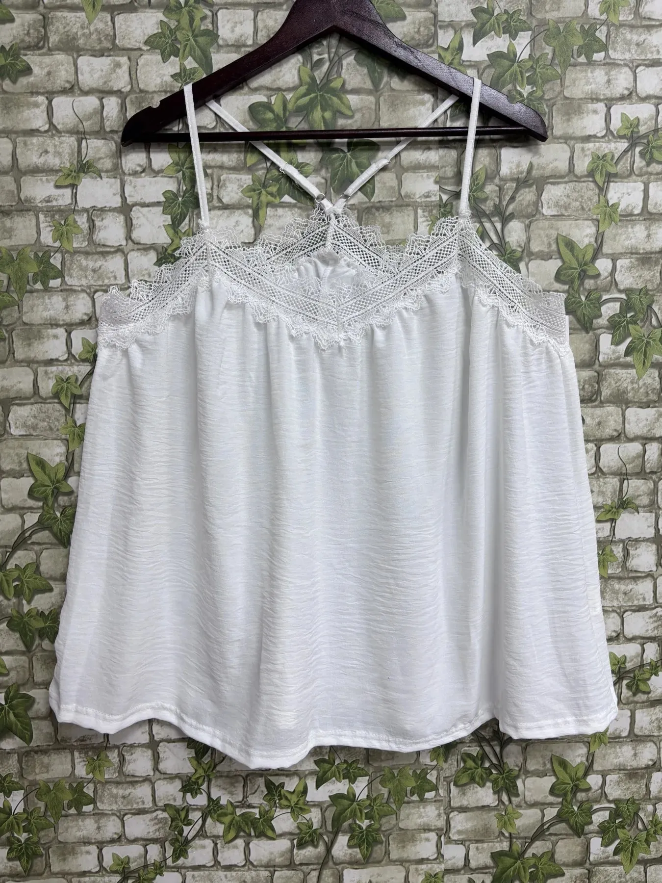 Lace Trim V-Neck Cami Top Summer Women's Casual Loose Pleated Sleeveless Tank Top