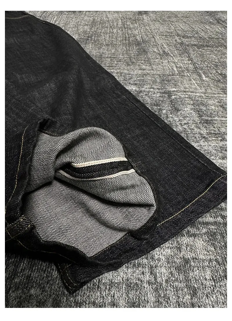 Spring Autumn New Men Vintage Selvedge Narrow Red Edge Raw Denim Jeans Straight Wide Leg A‑Line Loose Fit Casual Pants