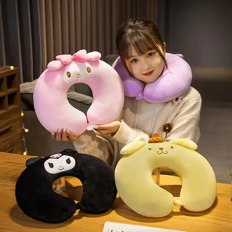 Sanrio Leuke U-vormige Nekkussen Hello Kitty Purin Pochacco Draagbare Dutje Kussen Perfect voor Neksteun Kuromi Knuffel