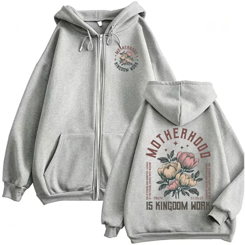 Motherhood Is Kingdom Work Christian Zipper Hoodies Men Women Harajuku Fashion Sweatshirt Jacket Fleece Long Sleeve Zip Up Coats