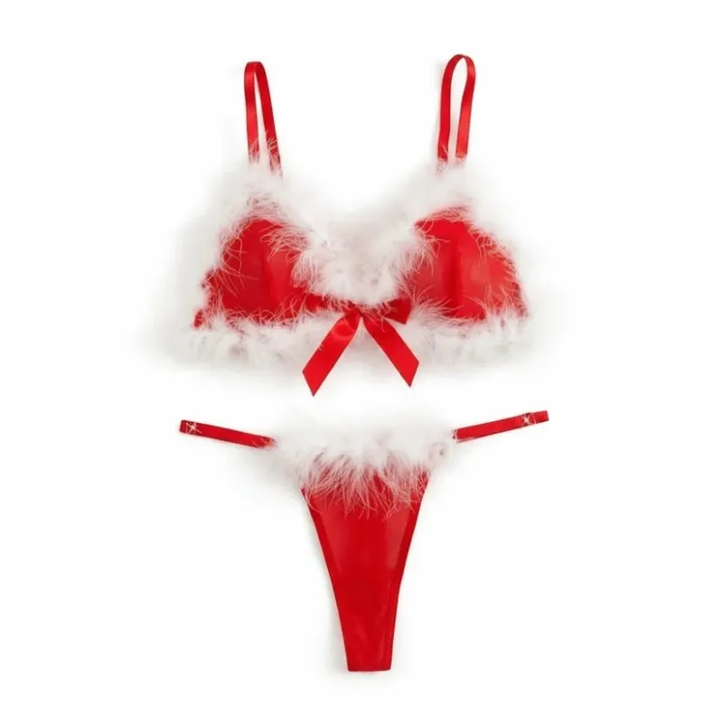 Furry Women's Underwear Mesh Transparent Bow Decor Lingerie Set Wireless Romantic Intimate Bra Panties Suit Intimate Moments