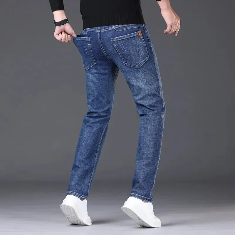 2025 Spring Autumn New Men's Jeans Casual Straight Stretch Fashion Classic Blue Black Work Denim Trousers Male Brand Clothing