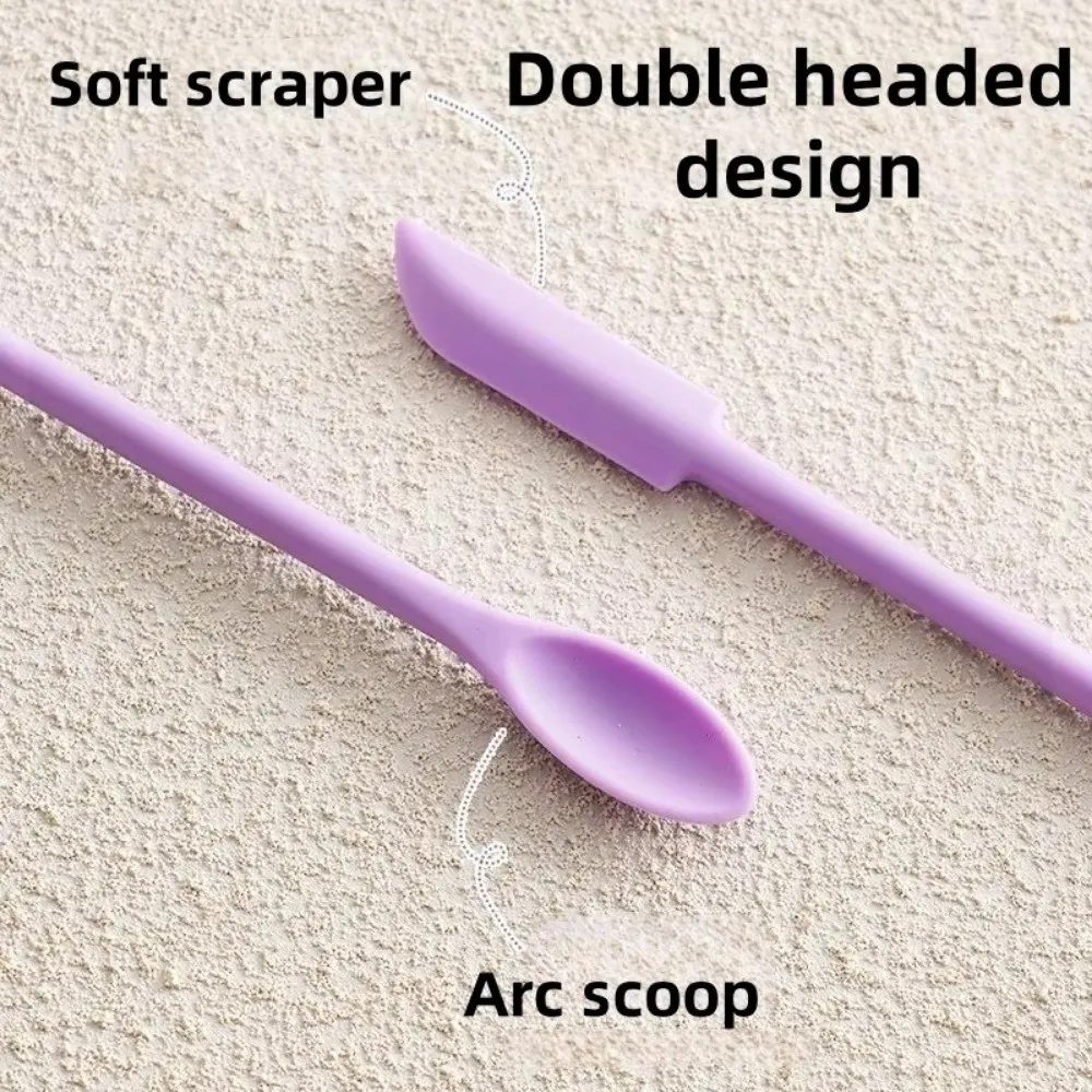 3pcs Portable Mini Silicone Scraper Double-head Soft Cosmetic Digging Spoon Lengthened Jam Scraping Spoons Makeup Brushes Set