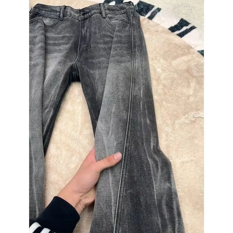 Quần Jean Nam Bông Tai Kẹp Dạo Phố Cao Cấp Dạo Phố Lightning Cắt Quần Denim Micro Bùng Lên Cong Phù Hợp Với Cao Cấp Mỏng Thẳng Mùa Xuân Mới — image 3