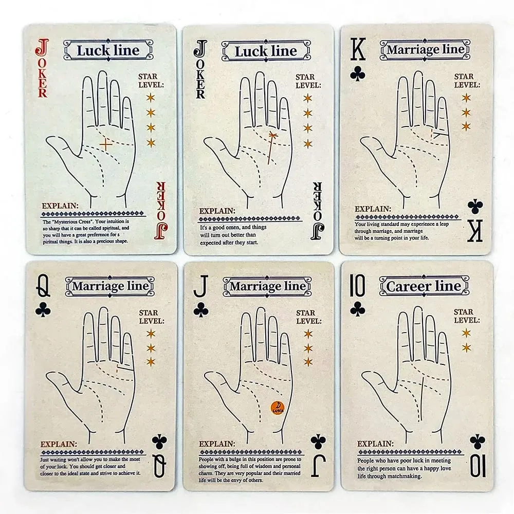 Palmistry Poker Cards Game 56 Cards Vintage Palm Reading Divination Poker Deck Mystic Fortune Telling Cards Board Game for Party