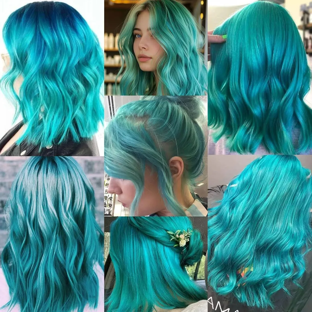 14 PCS Teal Blue Hair Extensions Clip in 22 Inch Colored Party Synthetic Neon Highlights Extensions Rainbow Hair Accessories