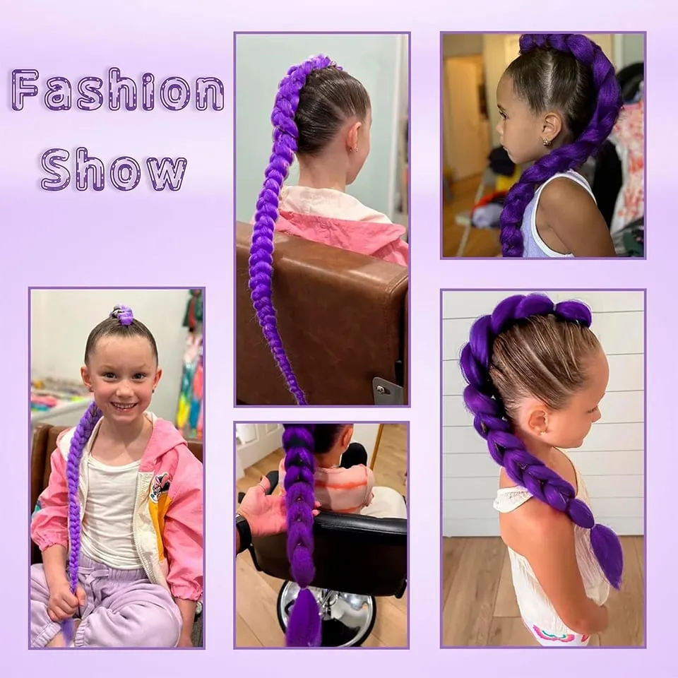 26Inch Synthetic BB clip Braids Hair Extensions Purple Hair For Box Braid For Women Halloween Christmas New Year Carnival Music