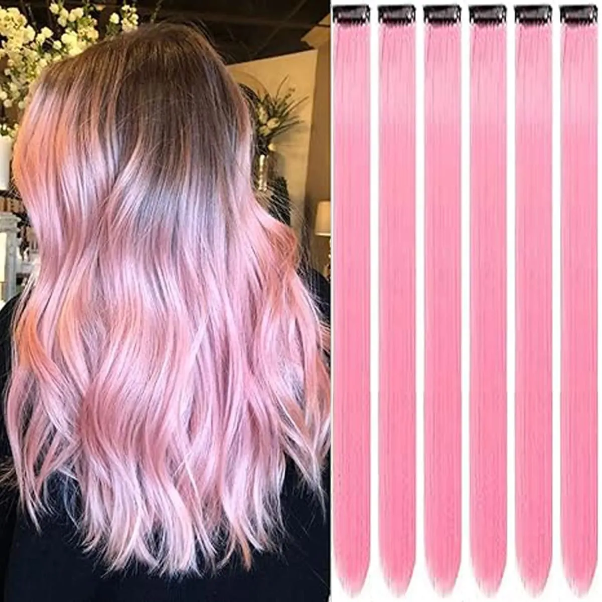 6 Pcs Clip Ins Hair Extensions 22 Inch Straight Colorful Clip In Hair Extensions Rainbow Party Highlights Synthetic Hairpiece