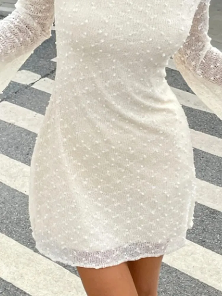 Elegant Mini Dress For Women Mesh Printed Fashion O Neck Dress Female Chic Prom Gowns Sexy Slim A-line Dress New Short Skir