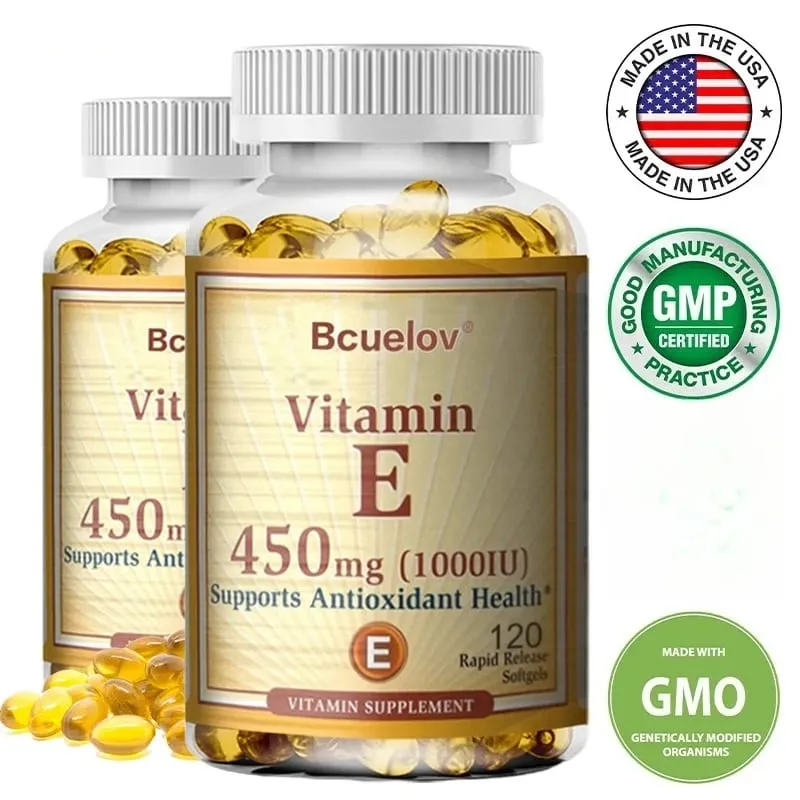 Bcuelov Vitamin E 1000 IE 450mg - til hudhår cirkulationssundhed immunsystemstøtte - antioxidanttilskud — image 1