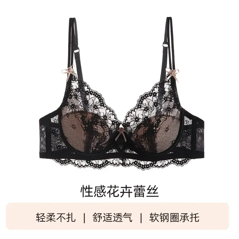 Female Lace Full Cup Minimizer Bra Set Thin Push‑Up Anti‑Sag Comfortable Lingerie Underwear For Big Breast Soft Daily Intimates