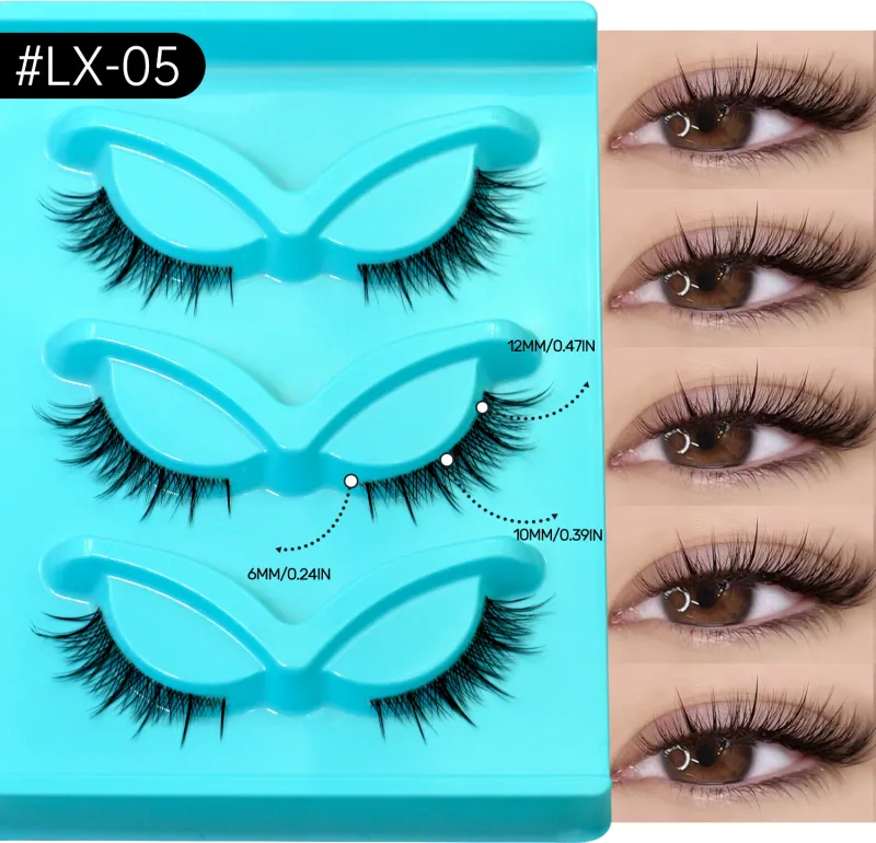 3pairs Manga Lashes Natural Cat Eye Eyelashes Clear Band False Eyelashes Natural Look Fake Lashes Strips Makeup — image 11