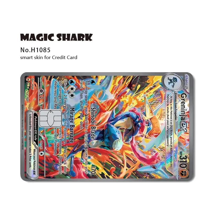 Magic Shark Mew Charizard EX Eevee Gengar Pikachu TCG Card Holographic Laser Skin Film Sticker for Bank Credit Card