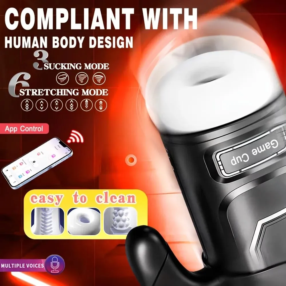 Male Masturbator Cup With 6 Thrusting & 3 Sucking And 9 Vibration Modes With Heating & Pronunciation & Gamepad Sex Toys for Men