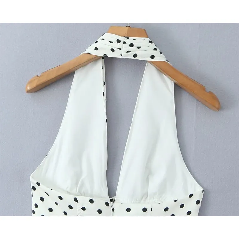 Phong Cách Pháp Retro Chấm Bi V Sâu Dây Đầm Nữ Hở Lưng Chữ A Mỏng Ngọt Ngào Thanh Lịch Mini Áo Mùa Hè Áo Dây