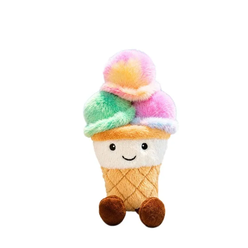 NEW Scoops Ice Cream Cone Plush Toy Stuffed Summer Snack Small Pillow Humanoid Smiling Face with Legs Kawaii Plushie Gift