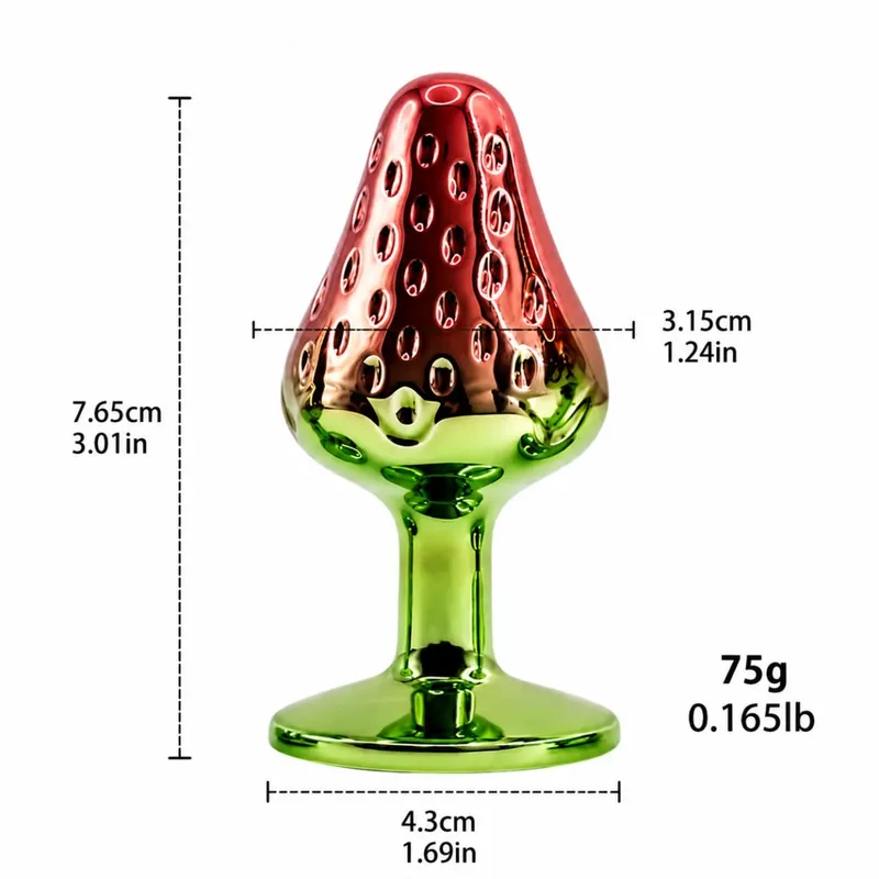 Metal Realistic Strawberry Anal Butt Plug Anal Trainer Adult Massager Sex Toy SM Anal Trainer Realistic Textures Green Base