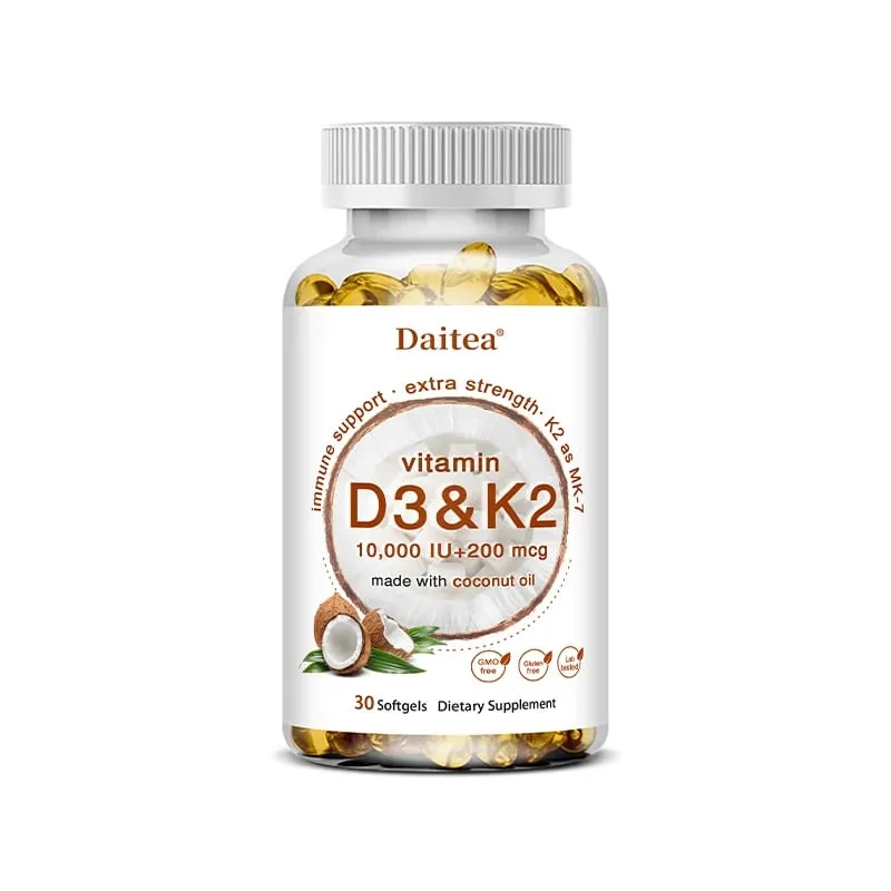 2-in-1 Vitamin D3 K2 Supplement Softgel 10000 IU VIT D3 + 200 MCG Vitamin K2 Support Calcium Absorption in Bones