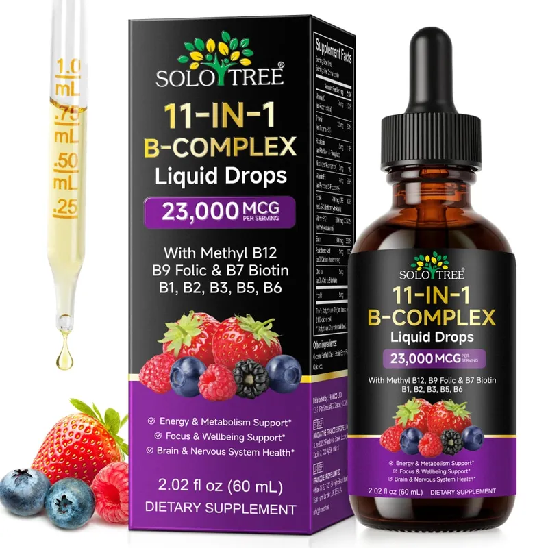 11-in-1 B Complex Liquid Drops with Methyl B12 Folate Biotin for Daily Energy Metabolism Brain Focus & Immune Support 60ml