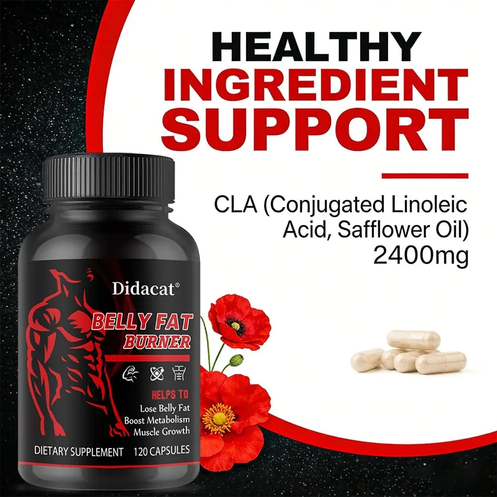 Stimulant-Free Men's Belly Fat Burner Capsules Boost Metabolism Burn Stubborn Fat Tighten Abs Preserve Muscle Caffeine-Free