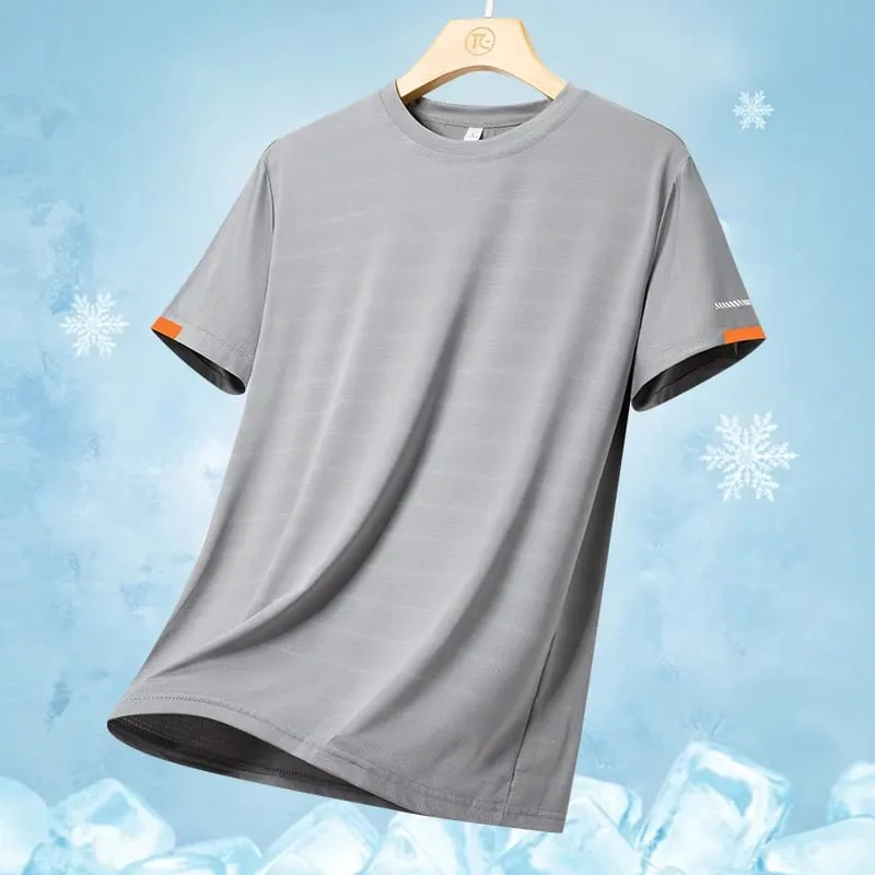 Herre sommer Ice Silke kortærmet sport T-shirt Hurtigtørrende åndbar løbeskjorte Enkel ensfarvet mode tynd top