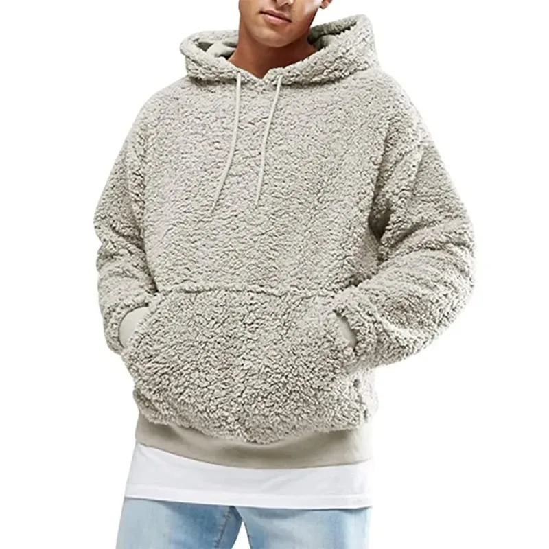 2026 Autumn Winter Men's Tops Plush Hooded Sweater Fashion Solid Warm Hoodies Y2K Streetwear in Hooded Sweatshirts Mens Clothes